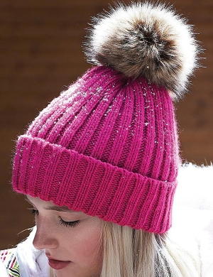 Beechfield® Pom Pom Chunky Beanie - Fuchsia